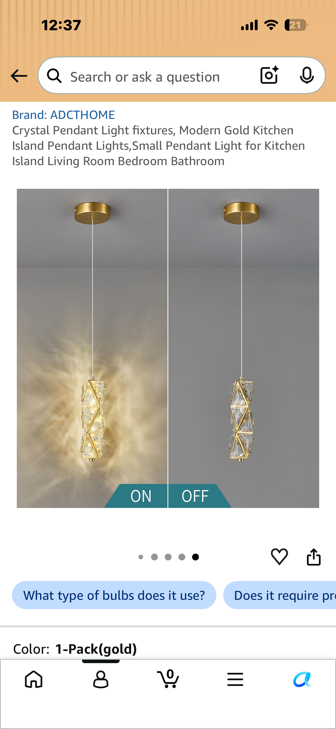 Crystal Pendant Light fixture, Modern Gold Pendant Light, Small Pendant Light for Kitchen Island, Living Room  Bedroom, Bathroom