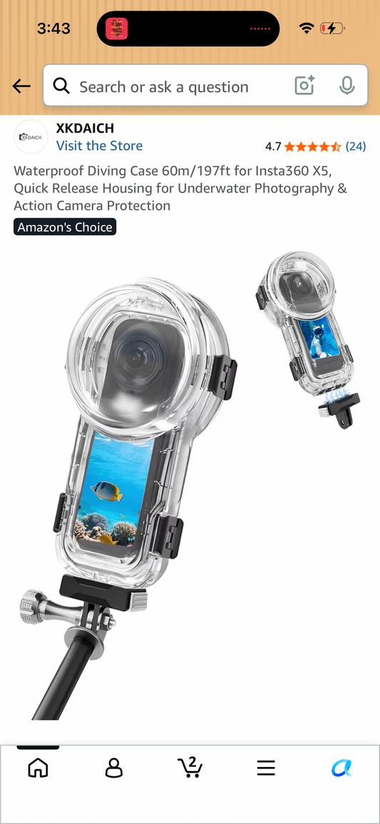 Waterproof Diving Case 60m/197ft for Insta360 X5, Quick Release Housing for Underwater Photography & Action Camera Protection