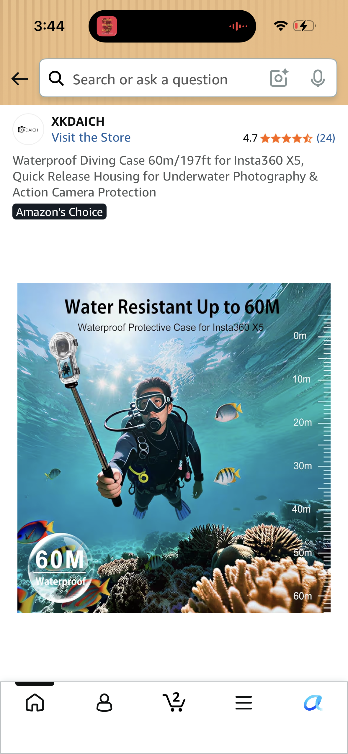 Waterproof Diving Case 60m/197ft for Insta360 X5, Quick Release Housing for Underwater Photography & Action Camera Protection