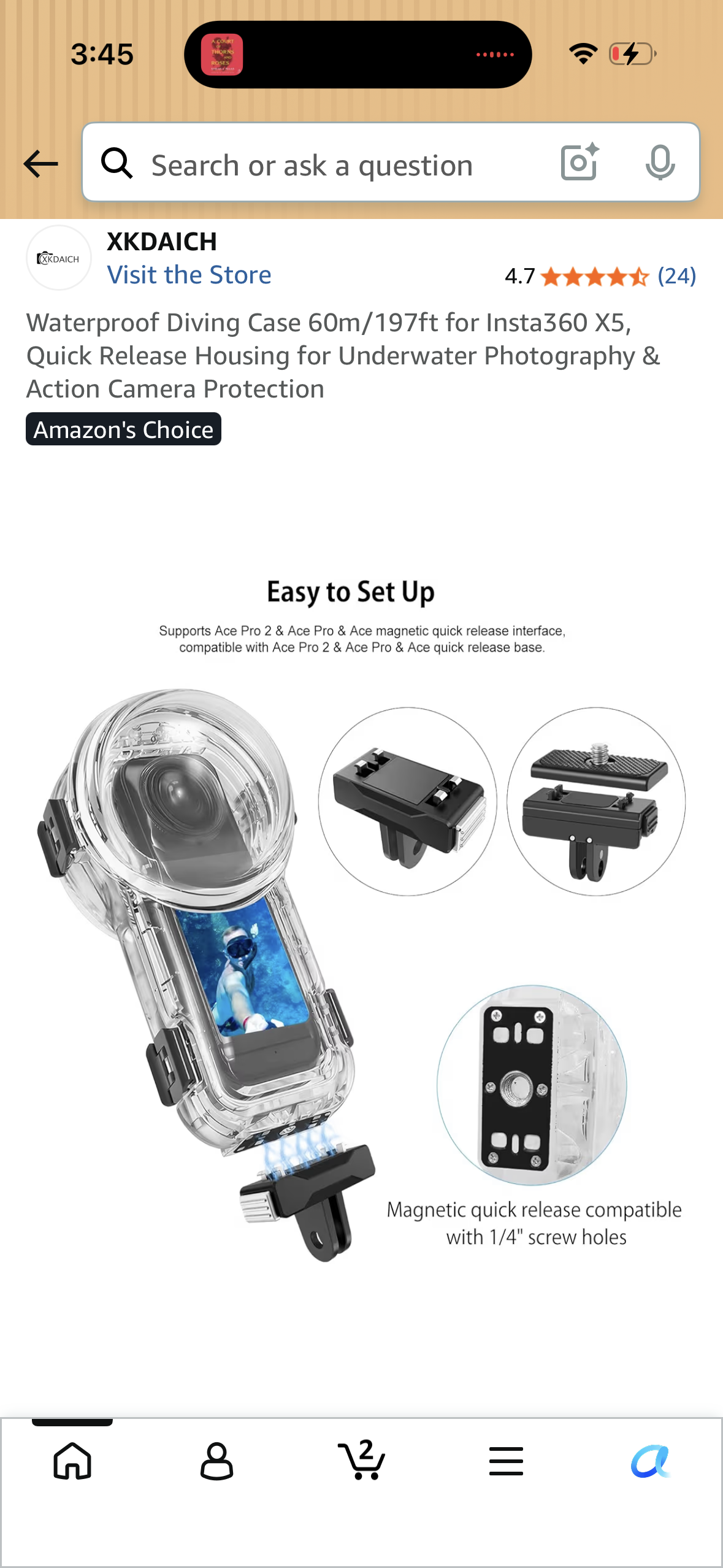 Waterproof Diving Case 60m/197ft for Insta360 X5, Quick Release Housing for Underwater Photography & Action Camera Protection