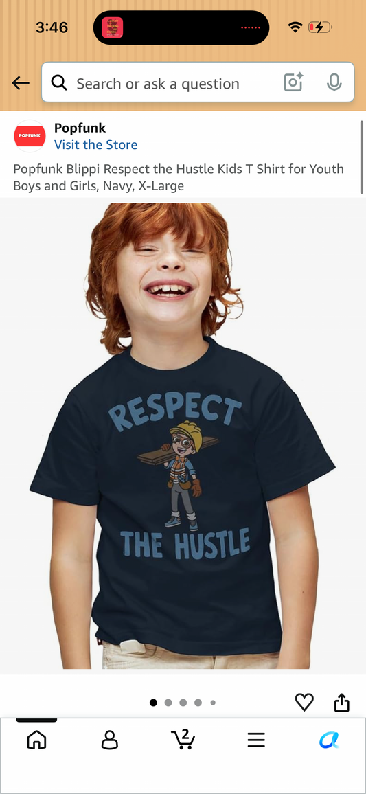 Popfunk Blippi Respect the Hustle Kids T Shirt for Youth Boys and Girls, Navy (Size X-Large)