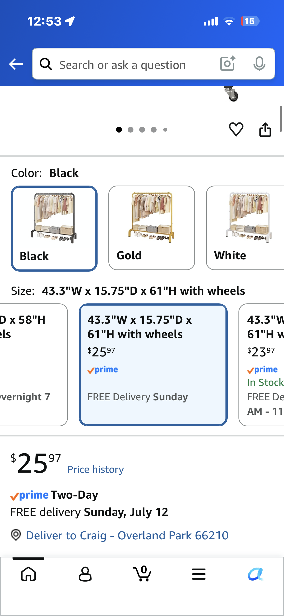 Metal Clothing Rack with Wheels, 43.3 Inches Rolling Clothes Garment Coat Rack with Bottom Shelf, Clothing Rack for Hanging Clothes, Coats, Skirts, Shirts, Sweaters, Black