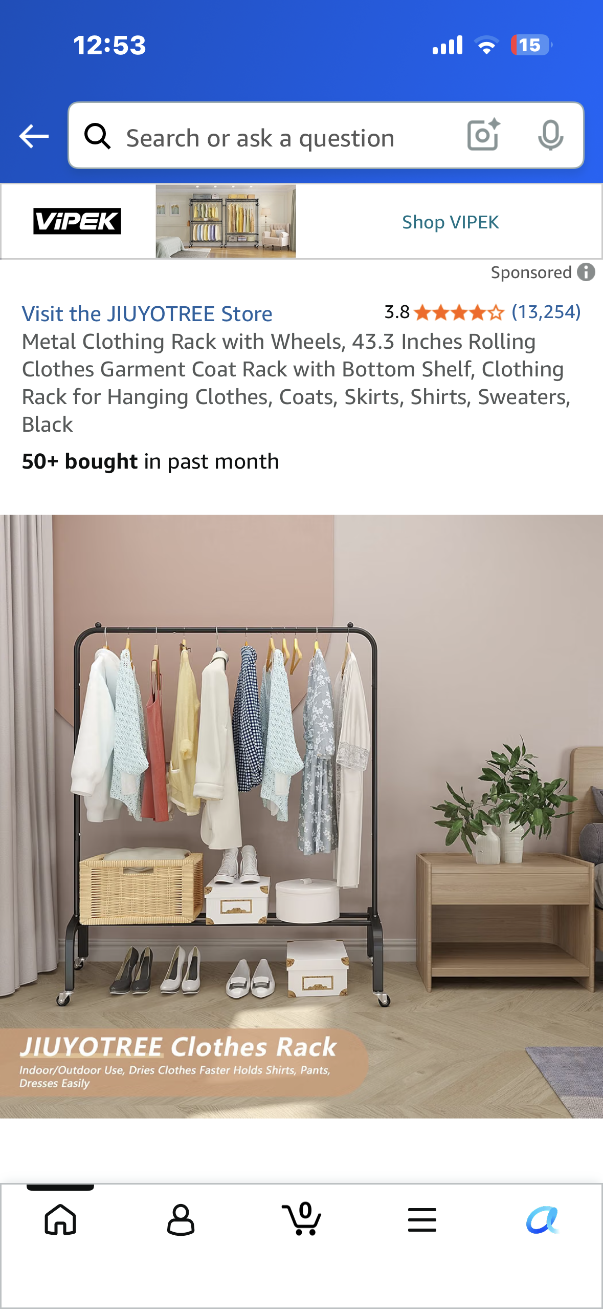 Metal Clothing Rack with Wheels, 43.3 Inches Rolling Clothes Garment Coat Rack with Bottom Shelf, Clothing Rack for Hanging Clothes, Coats, Skirts, Shirts, Sweaters, Black