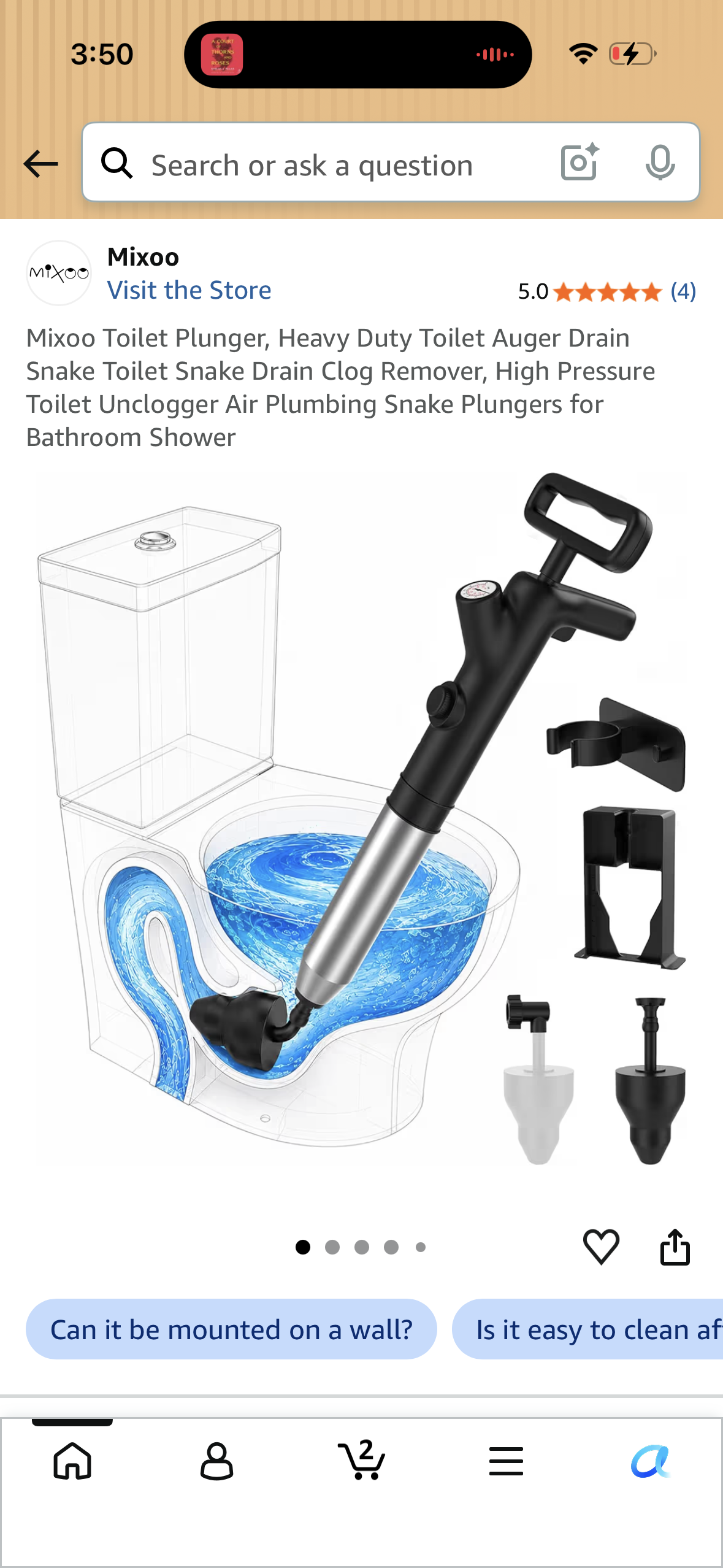 Mixoo Toilet Plunger, Heavy Duty Toilet Auger Drain Snake Toilet Snake Drain Clog Remover, High Pressure Toilet Unclogger Air Plumbing Snake Plungers for Bathroom Shower