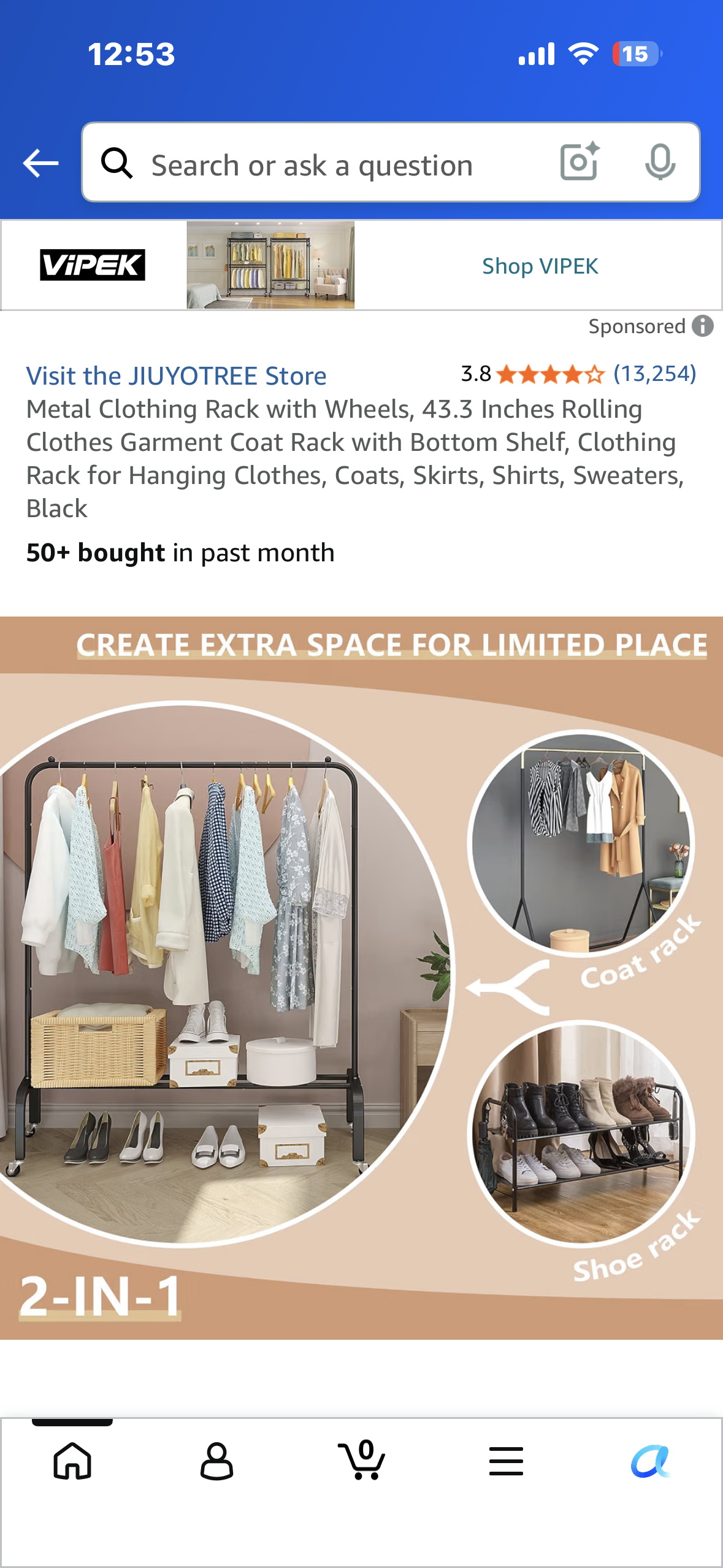 Metal Clothing Rack with Wheels, 43.3 Inches Rolling Clothes Garment Coat Rack with Bottom Shelf, Clothing Rack for Hanging Clothes, Coats, Skirts, Shirts, Sweaters, Black