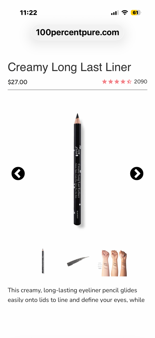 100% Pure Creamy Long Last Liner Blackest