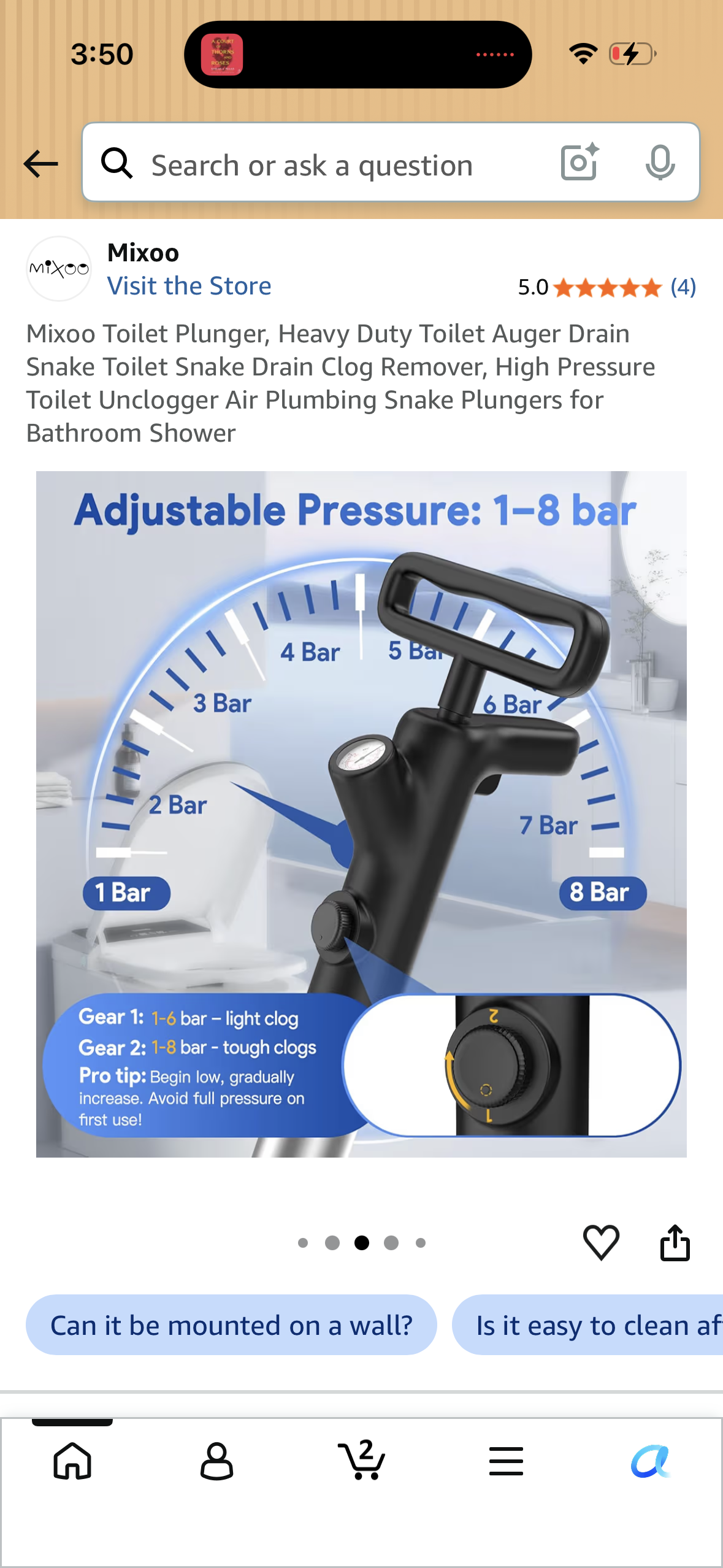 Mixoo Toilet Plunger, Heavy Duty Toilet Auger Drain Snake Toilet Snake Drain Clog Remover, High Pressure Toilet Unclogger Air Plumbing Snake Plungers for Bathroom Shower