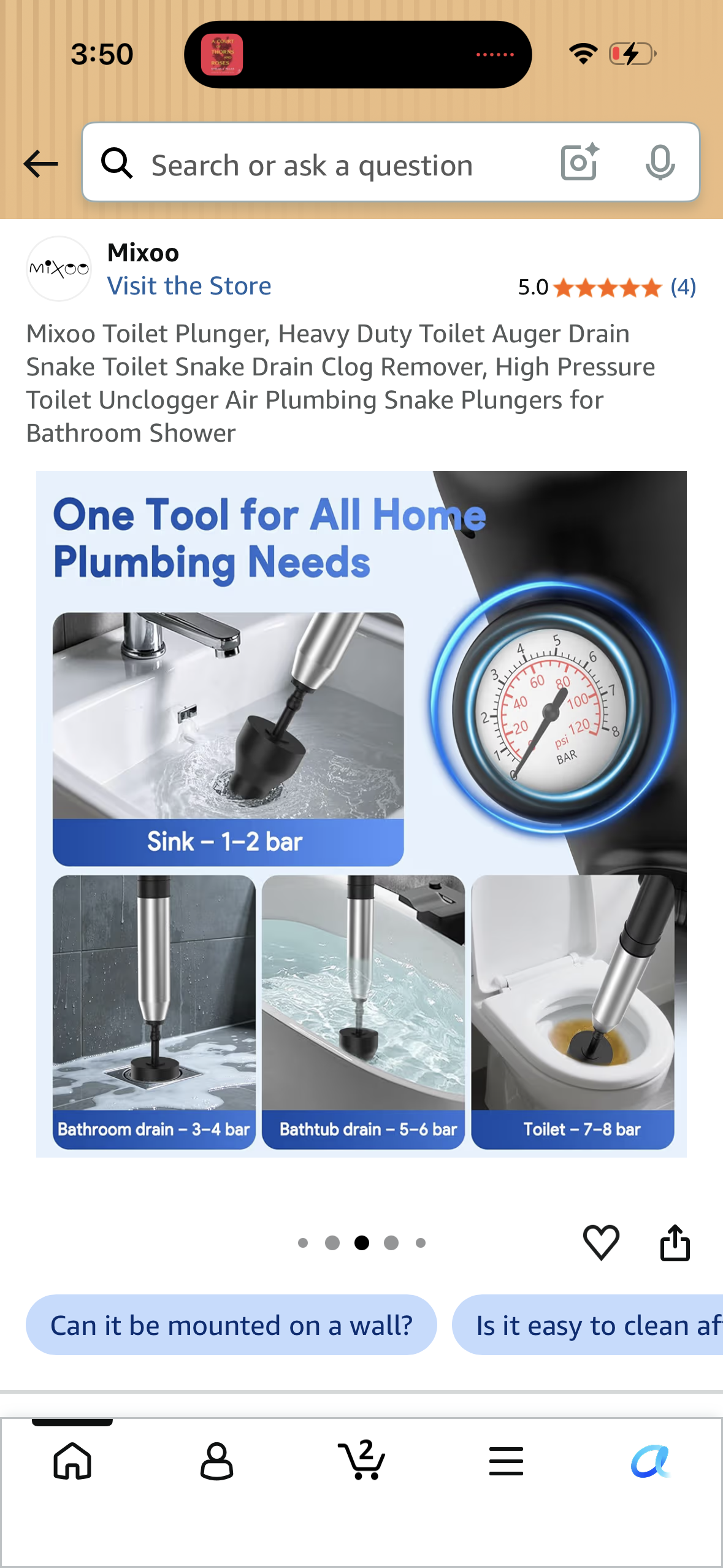 Mixoo Toilet Plunger, Heavy Duty Toilet Auger Drain Snake Toilet Snake Drain Clog Remover, High Pressure Toilet Unclogger Air Plumbing Snake Plungers for Bathroom Shower