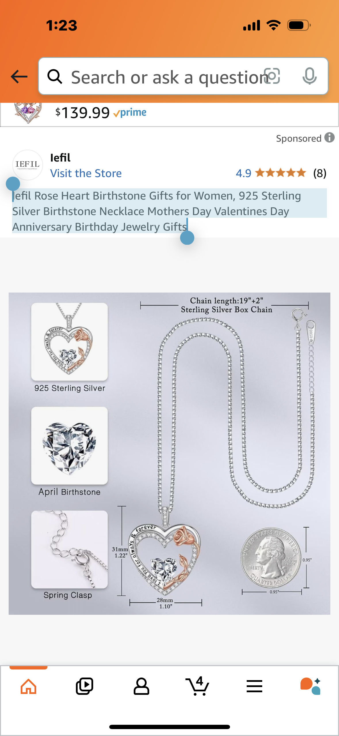 Iefil Rose Heart Birthstone Gifts for Women, 925 Sterling Silver Birthstone Necklace Mothers Day Valentines Day Anniversary Birthday Jewelry Gifts