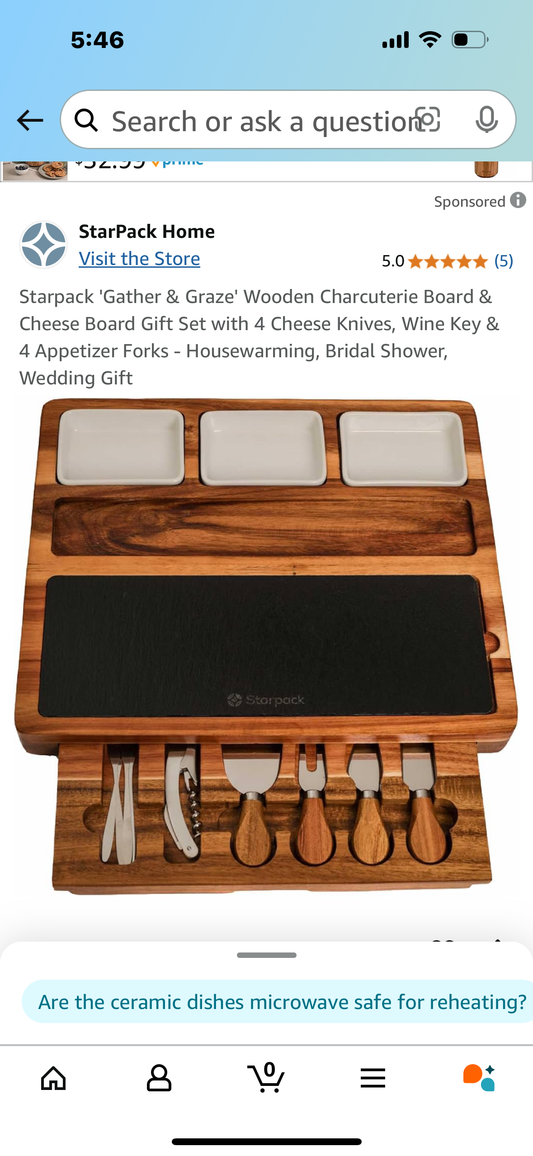 Starpack 'Gather & Graze' Wooden Charcuterie Board & Cheese Board Gift Set with 4 Cheese Knives, Wine Key & 4 Appetizer Forks - Housewarming, Bridal Shower, Wedding Gift