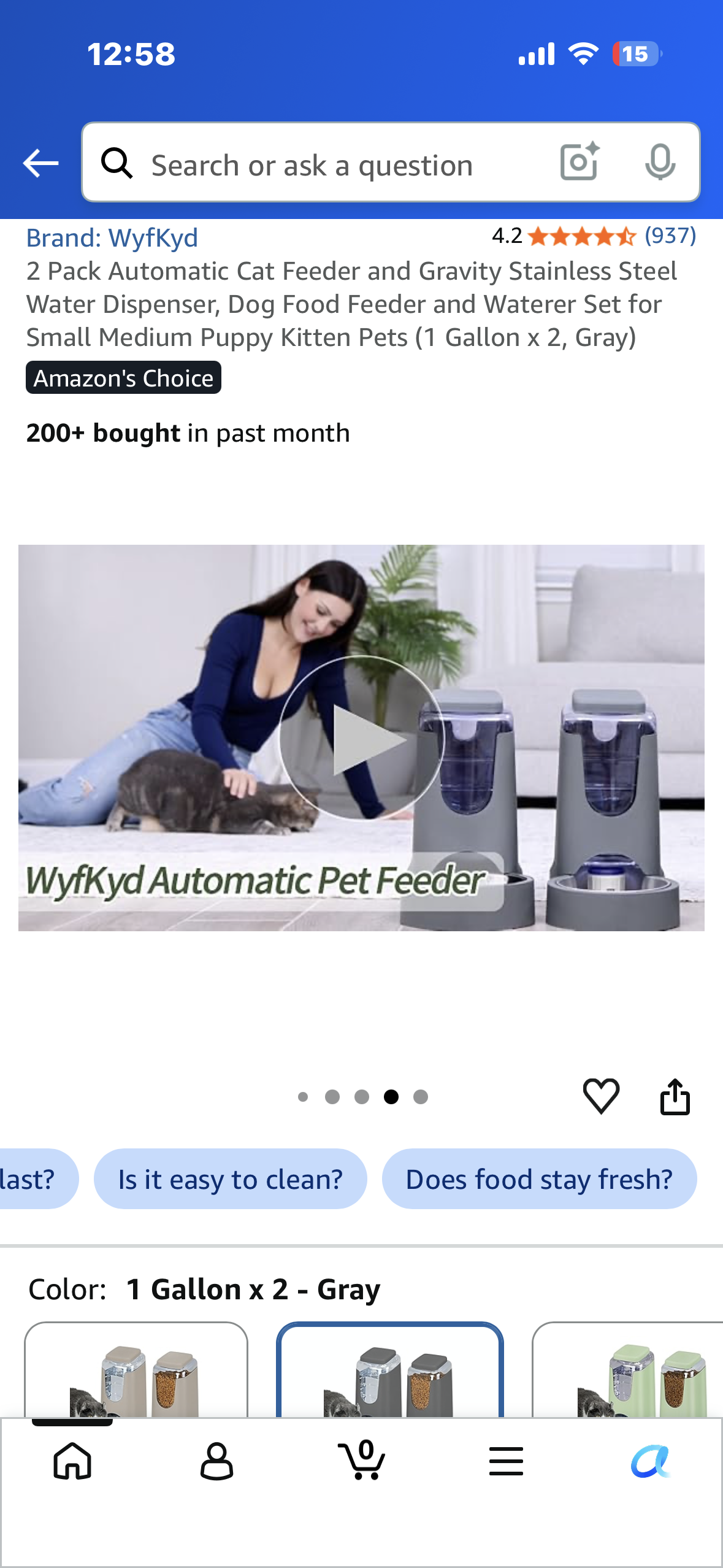 2 Pack Automatic Cat Feeder and Gravity Stainless Steel Water Dispenser, Dog Food Feeder and Waterer Set for Small Medium Puppy Kitten Pets (1 Gallon x 2, Gray)