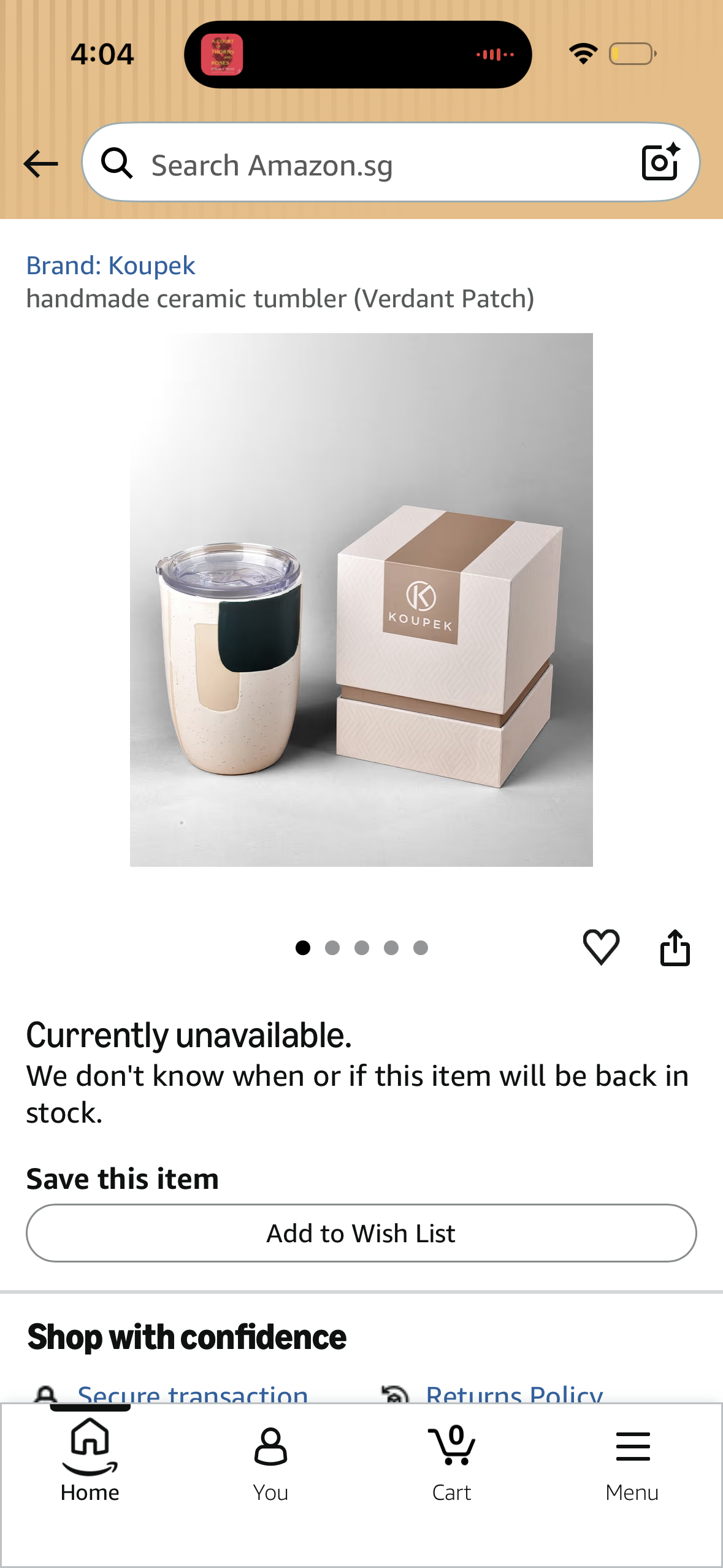 Koupek Double Wall Ceramic Coffee Travel Mug with No-Spill Lid | Handmade Insulated Tumbler | Verdant Patch | 10 oz | Portable | Reusable Cup | Ideal for Travel, Gifts, and Daily Use, Medium