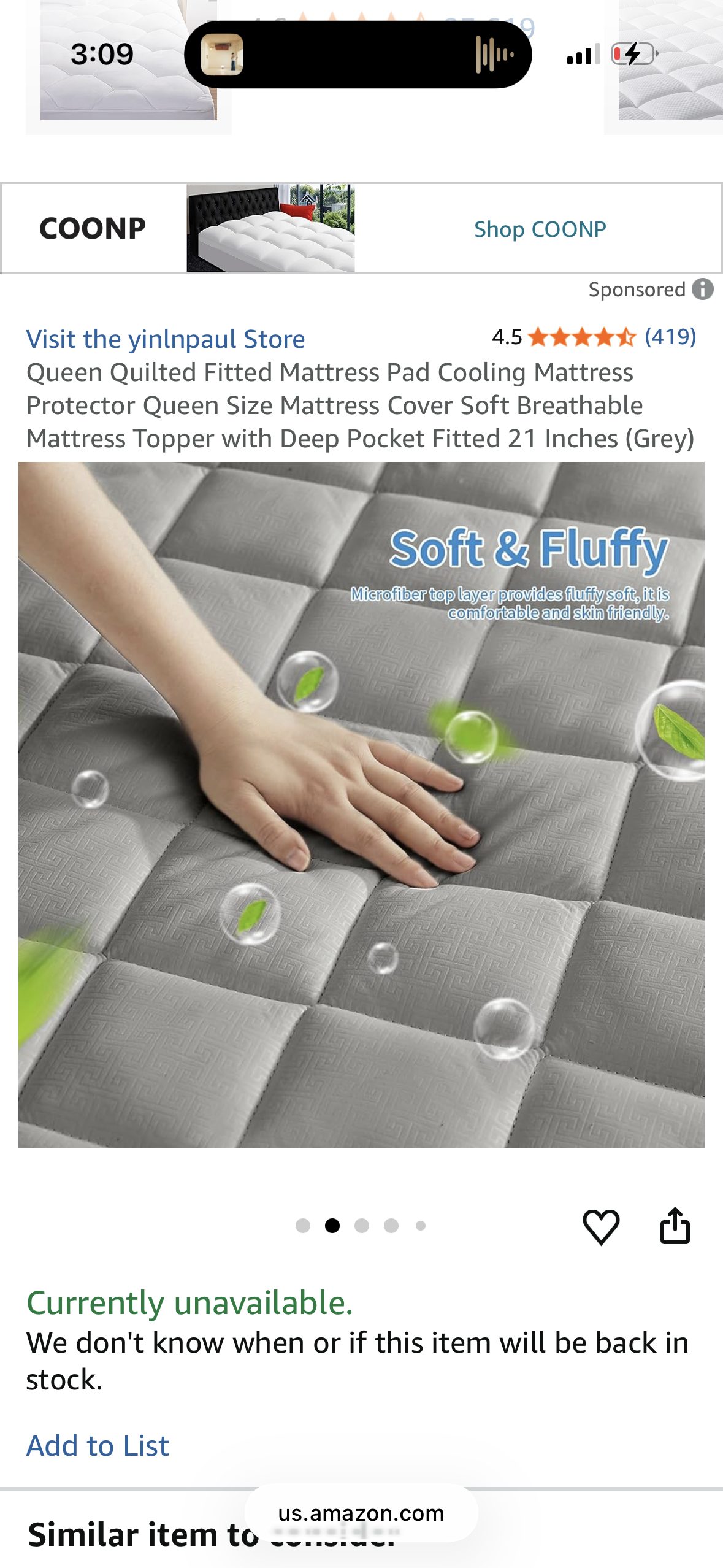 Yinlnpaul Queen Quilted Fitted Mattress Pad Cooling Mattress Protector Queen Size Mattress Cover Soft Breathable Mattress Topper with Deep Pocket Fitted 21 Inches (Grey) (Size Queen)