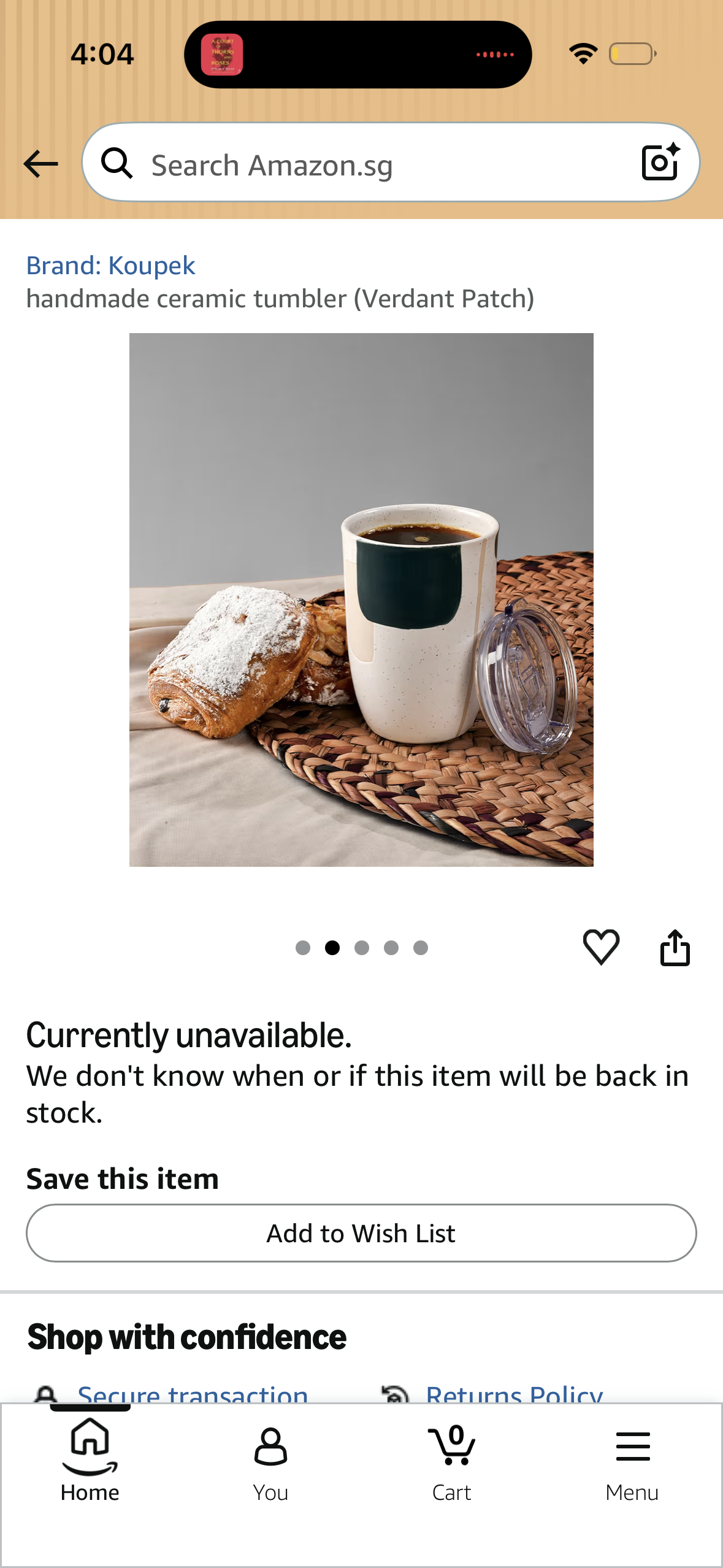 Koupek Double Wall Ceramic Coffee Travel Mug with No-Spill Lid | Handmade Insulated Tumbler | Verdant Patch | 10 oz | Portable | Reusable Cup | Ideal for Travel, Gifts, and Daily Use, Medium