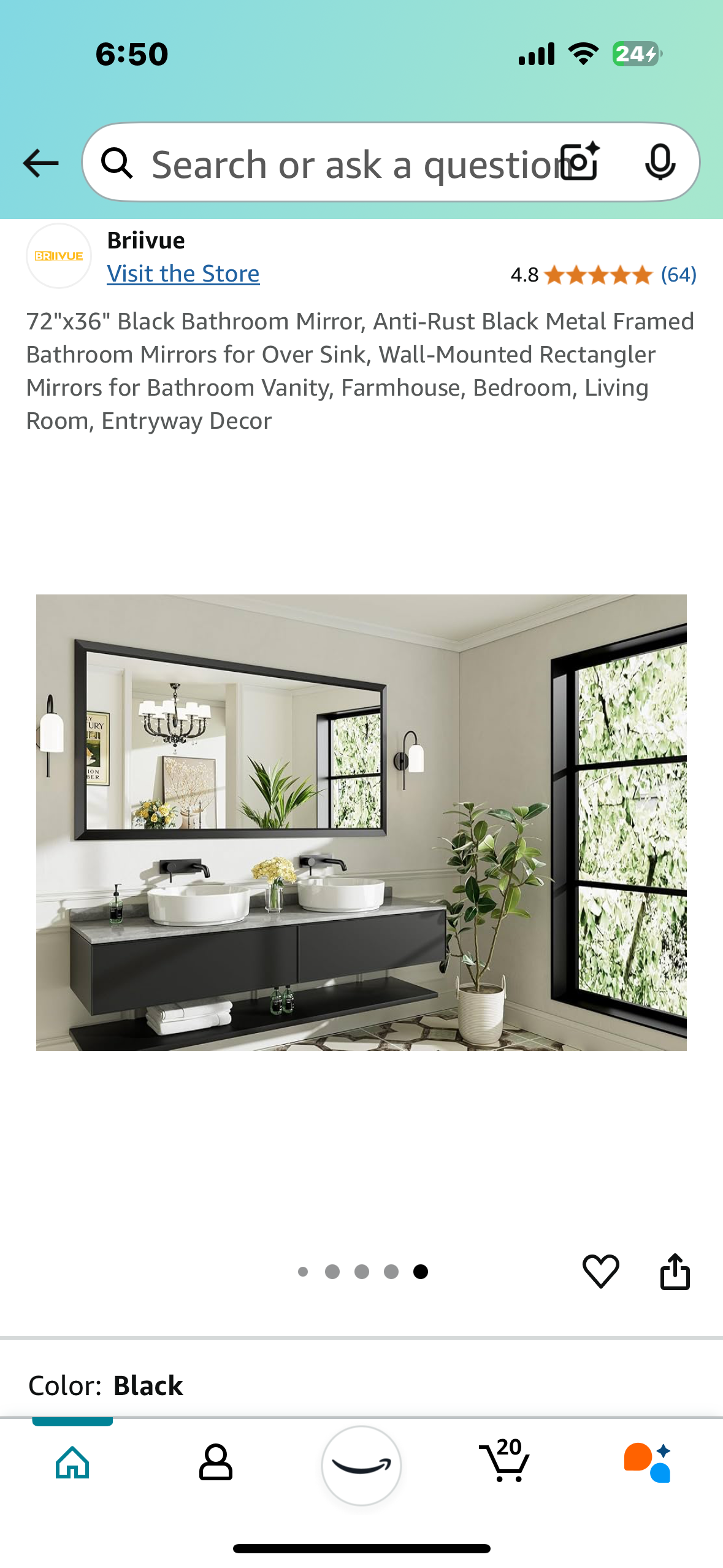 New - 72"x36" Rectangular Mirror, Black Metal Frame,Bathroom, Bedroom, Living Room, Entryway (M325)