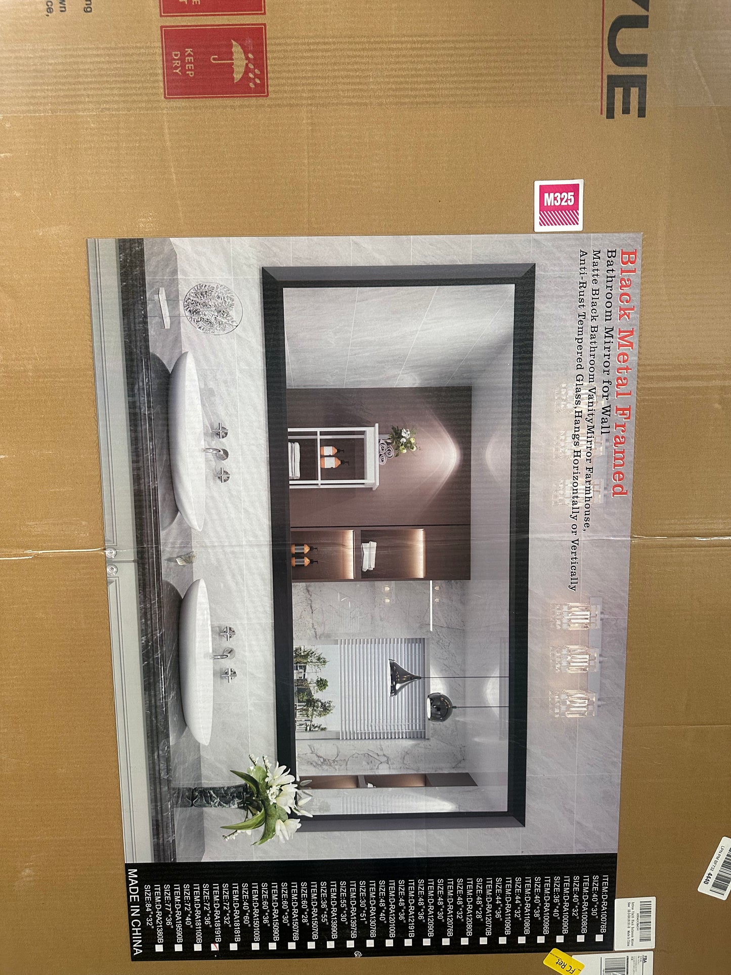 New - 72"x36" Rectangular Mirror, Black Metal Frame,Bathroom, Bedroom, Living Room, Entryway (M325)
