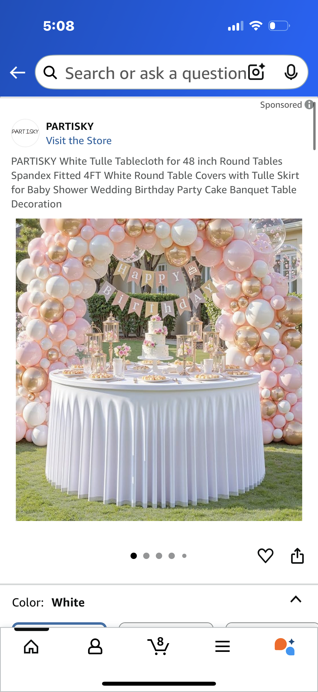 PARTISKY White Tulle Tablecloth for 48 inch Round Tables Spandex Fitted 4FT White Round Table Covers with Tulle Skirt for Baby Shower Wedding Birthday Party Cake Banquet Table Decoration