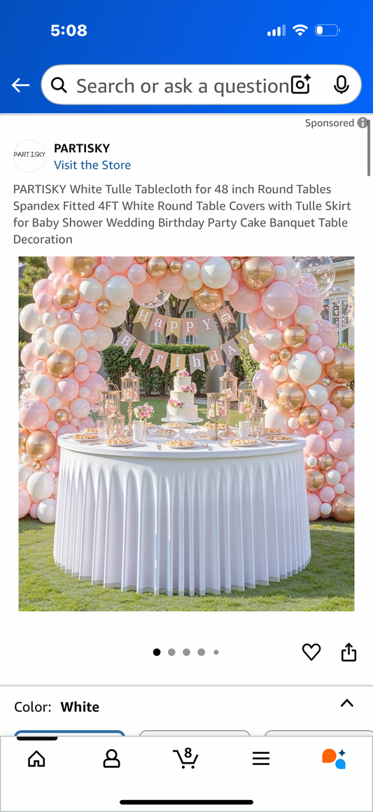 PARTISKY White Tulle Tablecloth for 48 inch Round Tables Spandex Fitted 4FT White Round Table Covers with Tulle Skirt for Baby Shower Wedding Birthday Party Cake Banquet Table Decoration