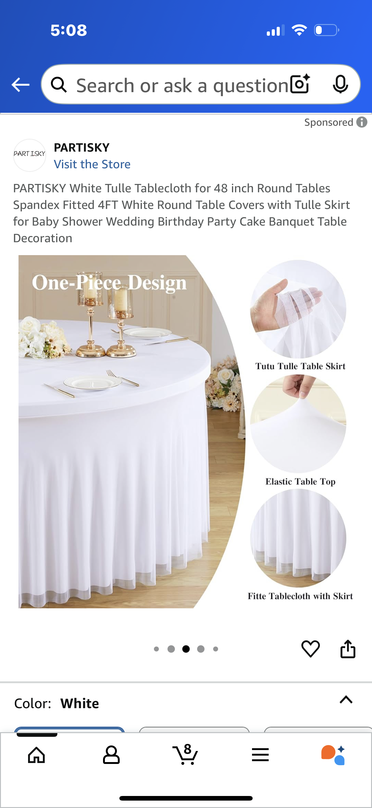PARTISKY White Tulle Tablecloth for 48 inch Round Tables Spandex Fitted 4FT White Round Table Covers with Tulle Skirt for Baby Shower Wedding Birthday Party Cake Banquet Table Decoration