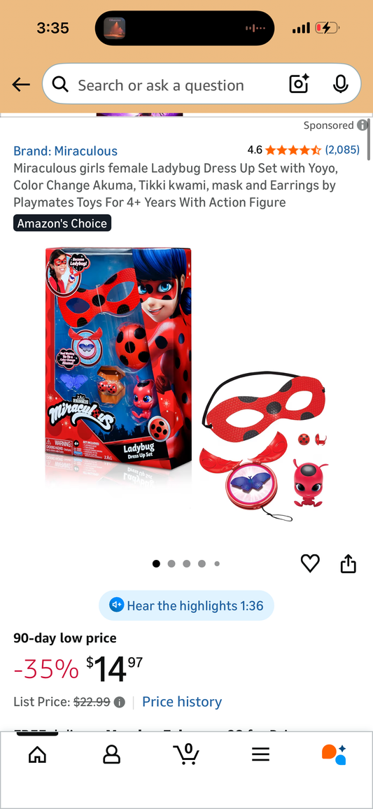 Miraculous girls female Ladybug Dress Up Set with Yoyo, Color Change Akuma, Tikki kwami, mask and Earrings by Playmates Toys For 4+ Years With Action Figure