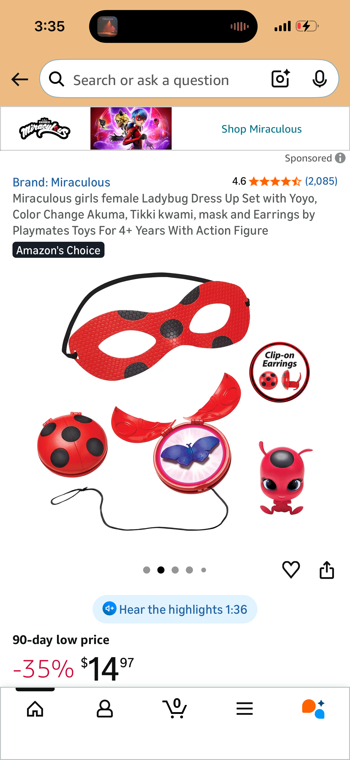Miraculous girls female Ladybug Dress Up Set with Yoyo, Color Change Akuma, Tikki kwami, mask and Earrings by Playmates Toys For 4+ Years With Action Figure