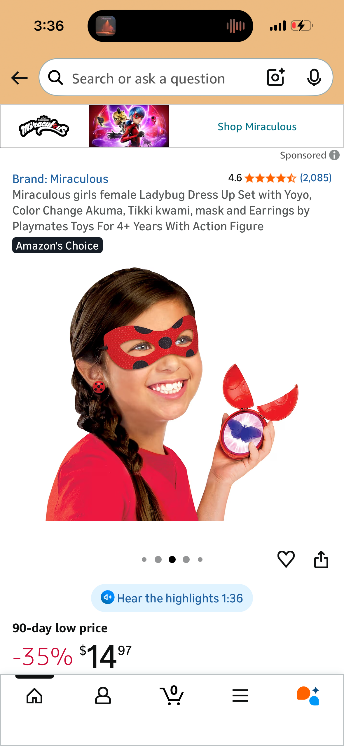 Miraculous girls female Ladybug Dress Up Set with Yoyo, Color Change Akuma, Tikki kwami, mask and Earrings by Playmates Toys For 4+ Years With Action Figure