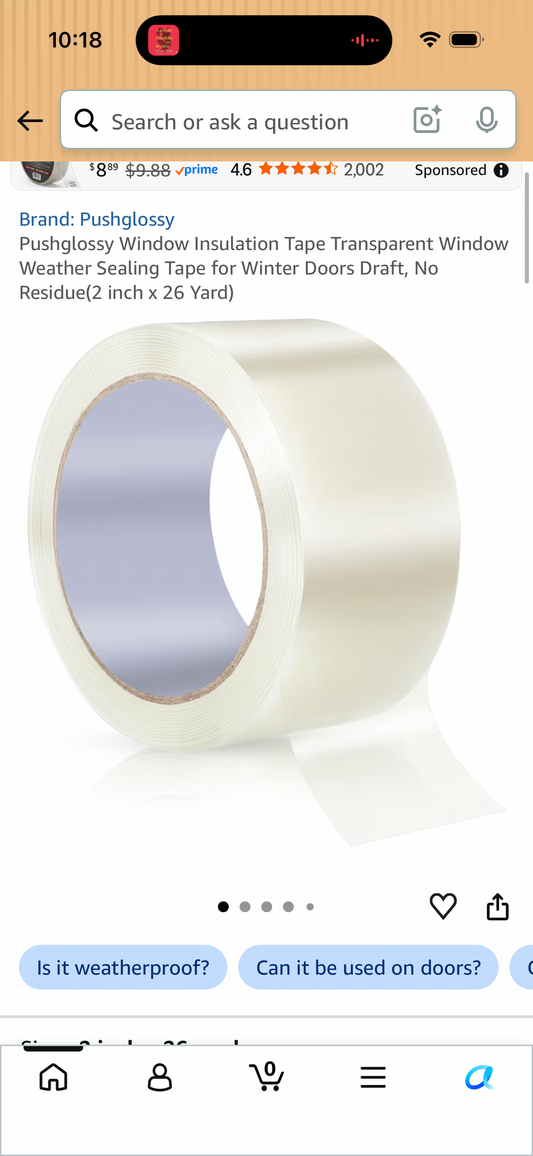Pushglossy Window Insulation Tape Transparent Window Weather Sealing Tape for Winter Doors Draft, No Residue(2 inch x 26 Yard)