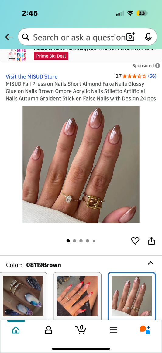 MISUD Fall Press on Nails Short Almond Fake Nails Glossy Glue on Nails Brown Ombre Acrylic Nails Stiletto Artificial Nails Autumn Graident Stick on False Nails with Design 24 pcs