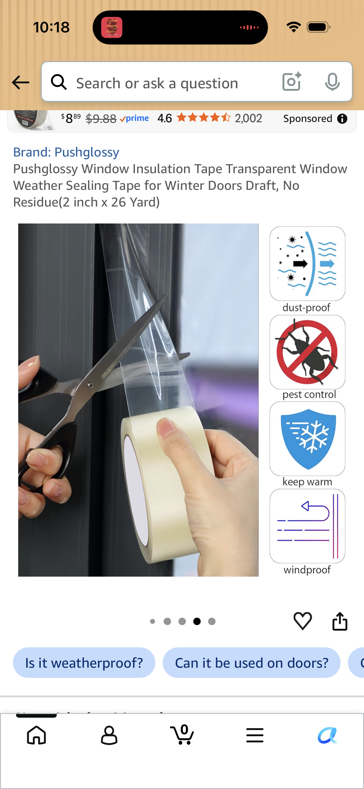 Pushglossy Window Insulation Tape Transparent Window Weather Sealing Tape for Winter Doors Draft, No Residue(2 inch x 26 Yard)