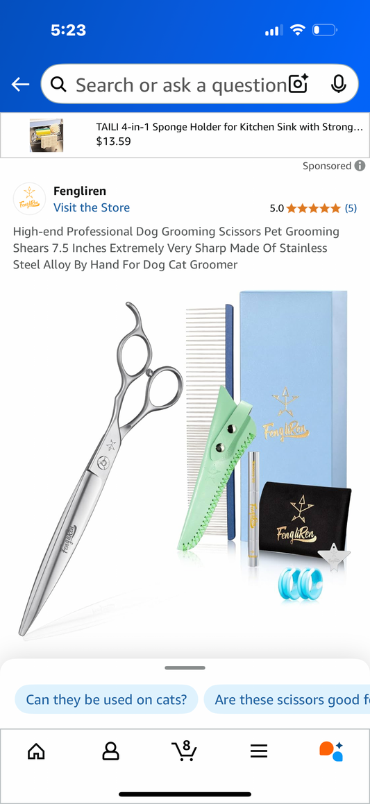 High-end Professional Dog Grooming Scissors Pet Grooming Shears 7.5 Inches Extremely Very Sharp Made Of Stainless Steel Alloy By Hand For Dog Cat Groomer