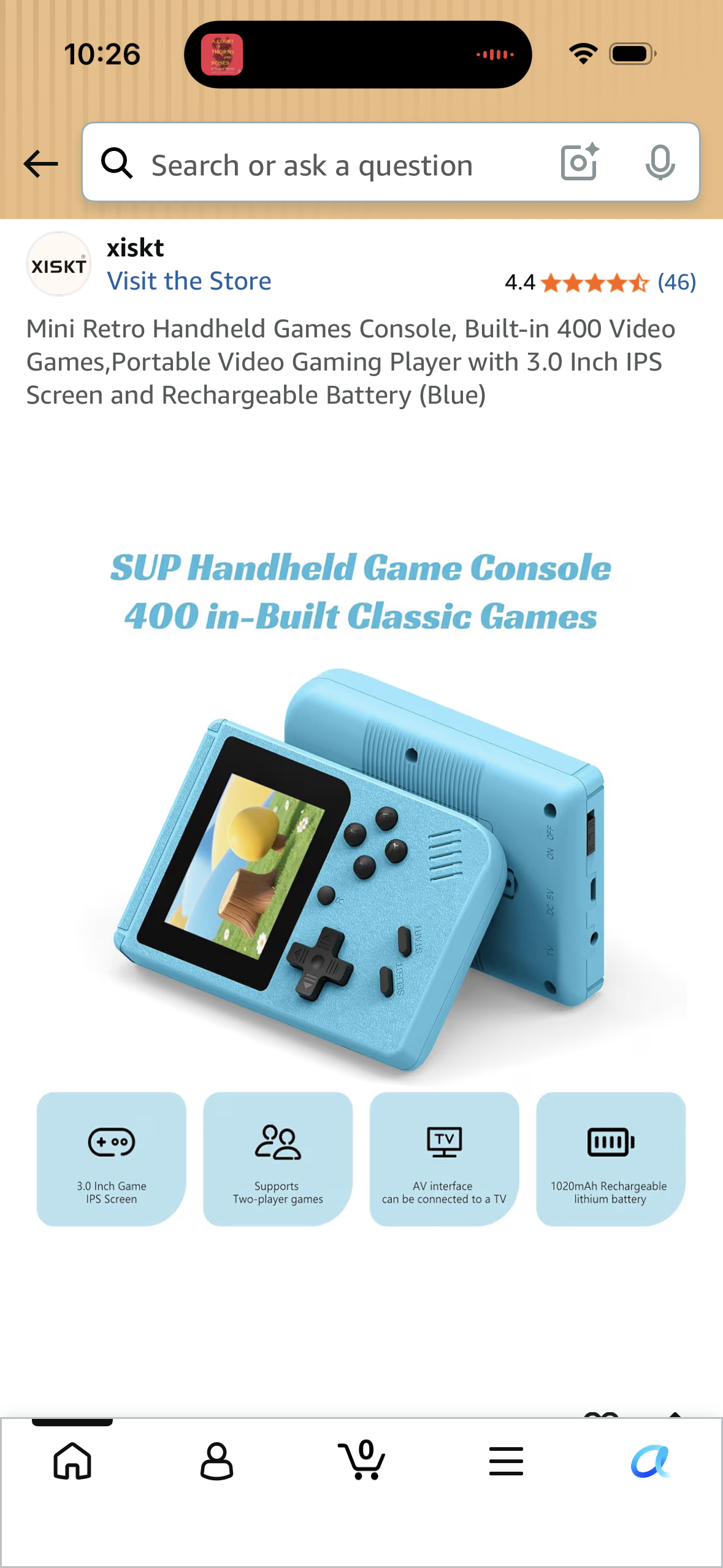 Mini Retro Handheld Games Console, Built-in 400 Video Games,Portable Video Gaming Player with 3.0 Inch IPS Screen and Rechargeable Battery (Blue)