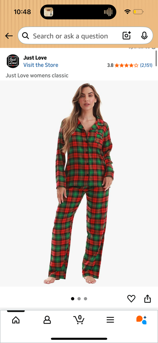 Women’s Pajama Set, Red and Green (Size Large)