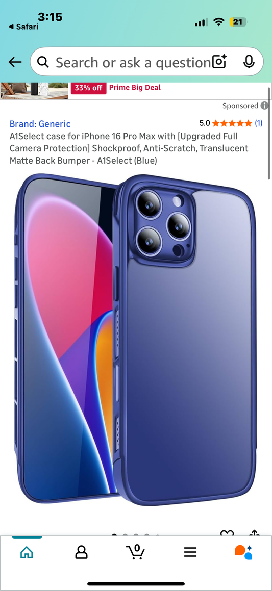 A1Select case for iPhone 16 Pro Max with [Upgraded Full Camera Protection] Shockproof, Anti-Scratch, Translucent Matte Back Bumper - A1Select (Blue