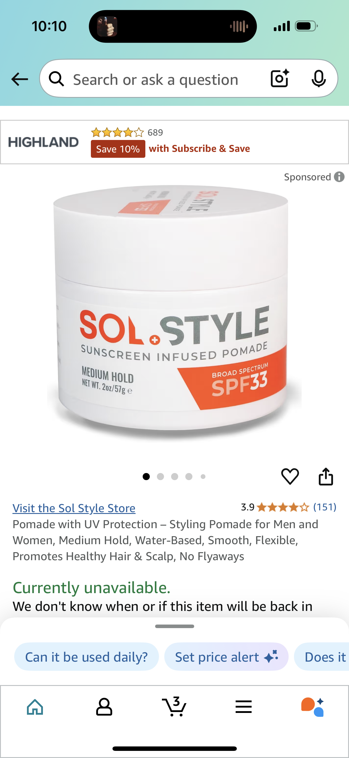 Pomade with UV Protection – Styling Pomade for Men and Women, Medium Hold, Water-Based, Smooth, Flexible, Promotes Healthy Hair & Scalp, No Flyaways