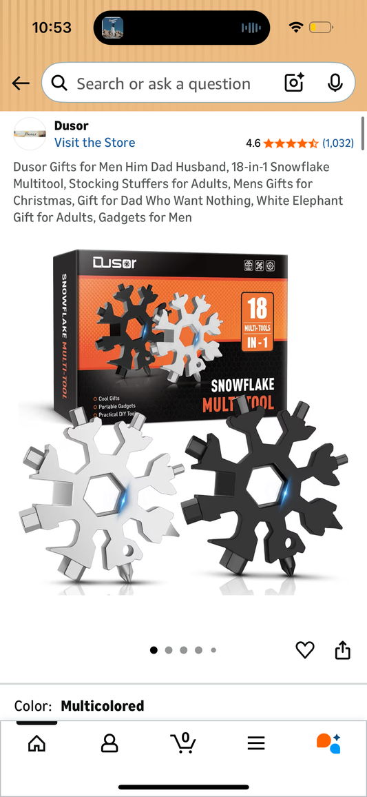 Dusor Gifts for Men Him Dad Husband, 2 Pcs 18-in-1 Snowflake Multitool, Stocking Stuffers for Adults, Mens Gifts for Christmas, Gift for Dad Who Want Nothing, White Elephant Gift for Adults, Gadgets for Men