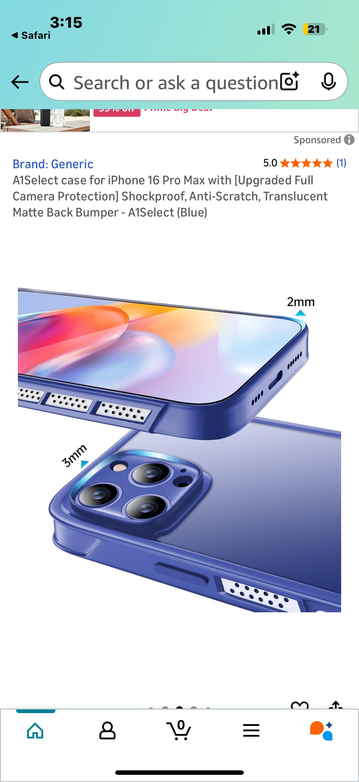 A1Select case for iPhone 16 Pro Max with [Upgraded Full Camera Protection] Shockproof, Anti-Scratch, Translucent Matte Back Bumper - A1Select (Blue