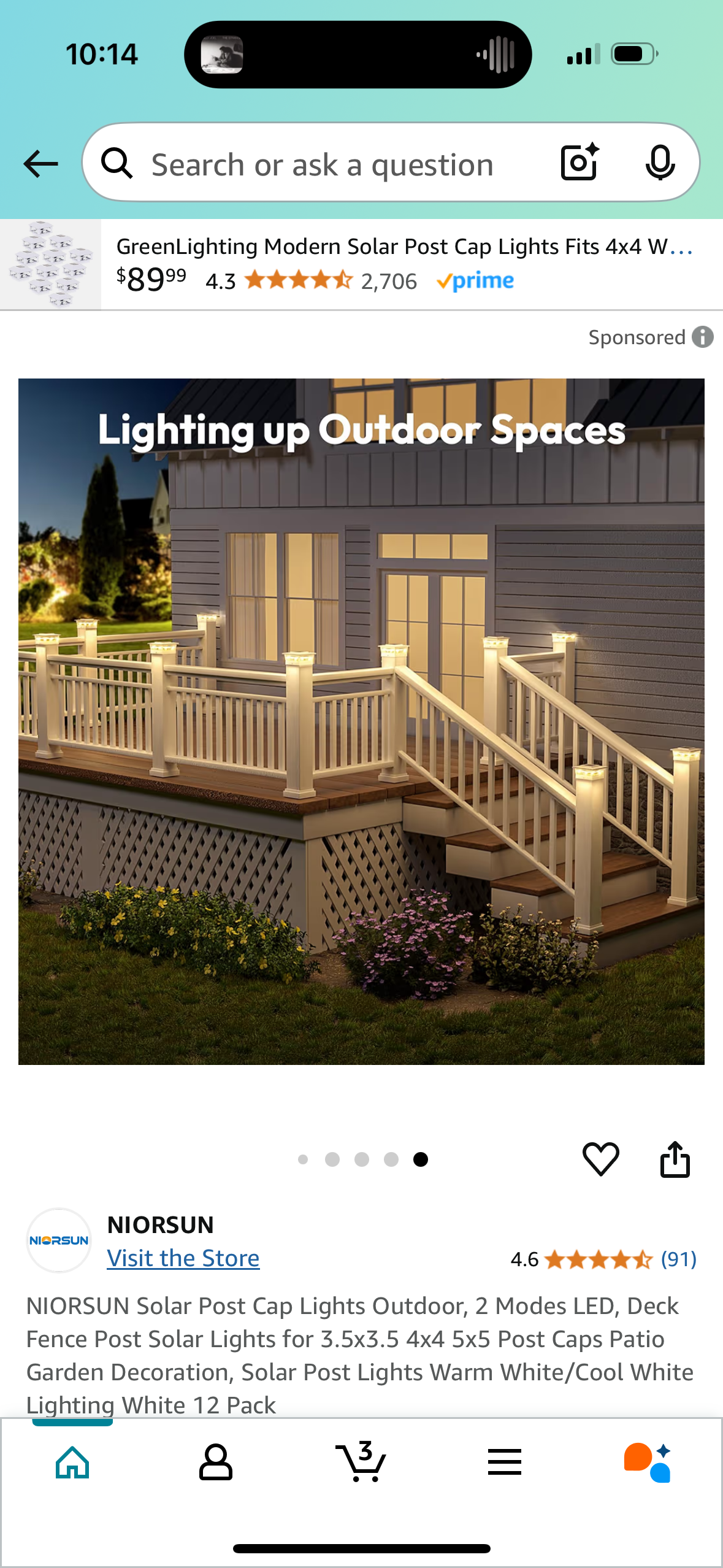NIORSUN Solar Post Cap Lights Outdoor, 2 Modes LED, Deck Fence Post Solar Lights for 3.5x3.5 4x4 5x5 Post Caps Patio Garden Decoration, Solar Post Lights Warm White/Cool White Lighting White 12 Pack
