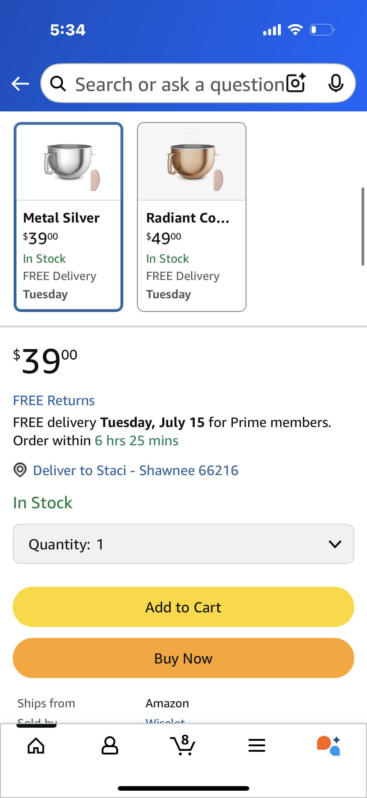 18/8 Stainless Steel 6 Quart Mixing Bowl for Kitchen Aid Professional Bowl Lift Stand Mixer, Heavy Duty Extra Mixer Bowl fits KP26, KB26, Dishwasher Safe, Ergonomic Handle, Silicone Scraper