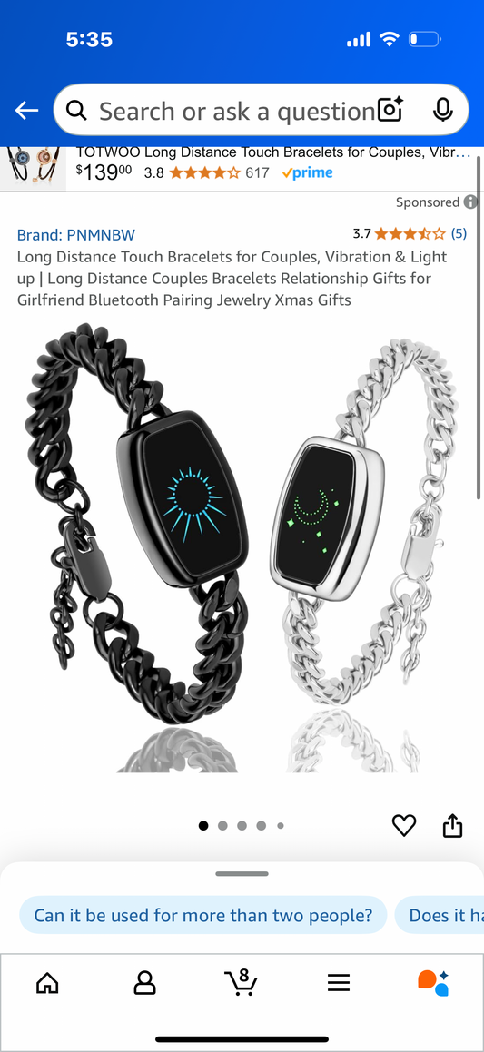 Long Distance Touch Bracelets for Couples, Vibration & Light up | Long Distance Couples Bracelets Relationship Gifts for Girlfriend Bluetooth Pairing Jewelry Xmas Gifts