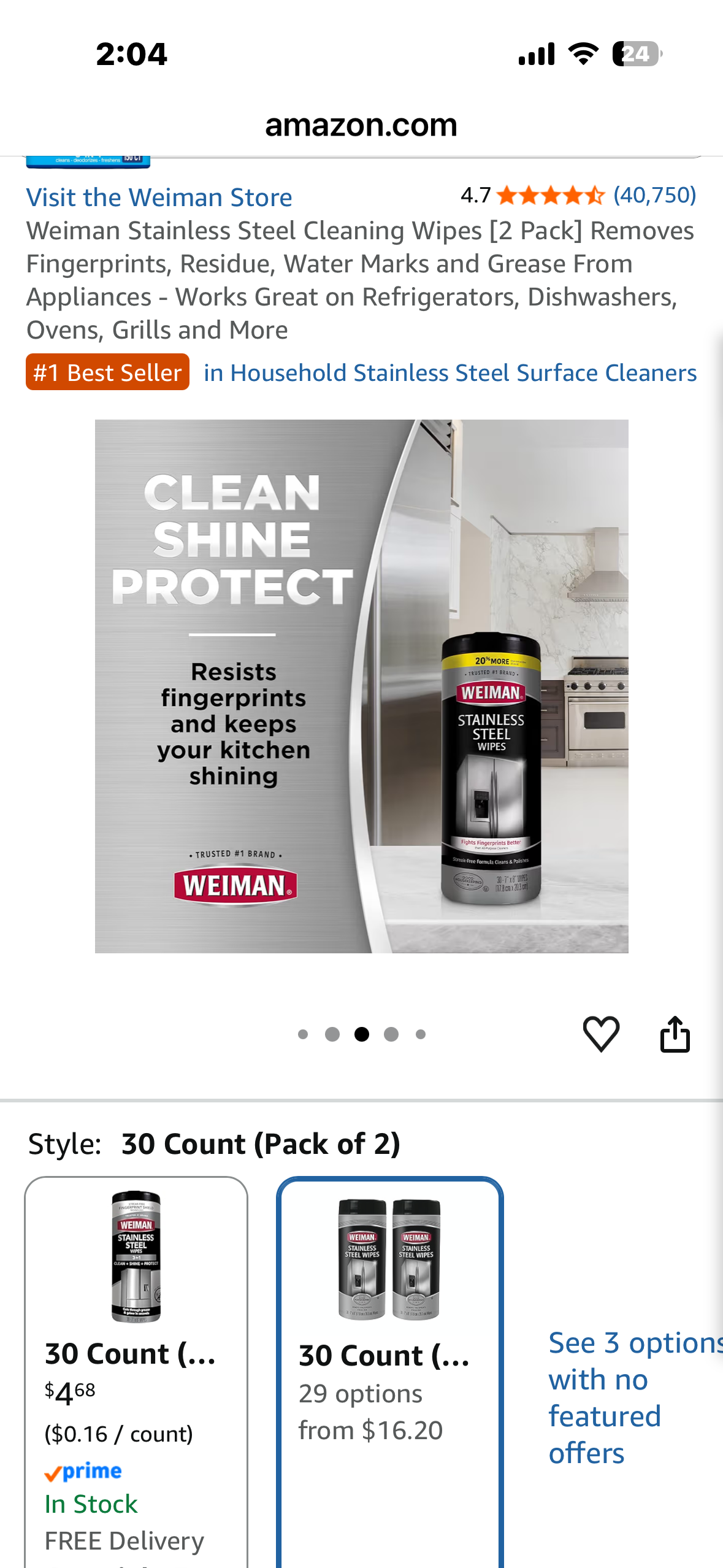 Weiman Stainless Steel Cleaning Wipes [2 Pack] Removes Fingerprints, Residue, Water Marks and Grease From Appliances - Works Great on Refrigerators, Dishwashers, Ovens, Grills and More