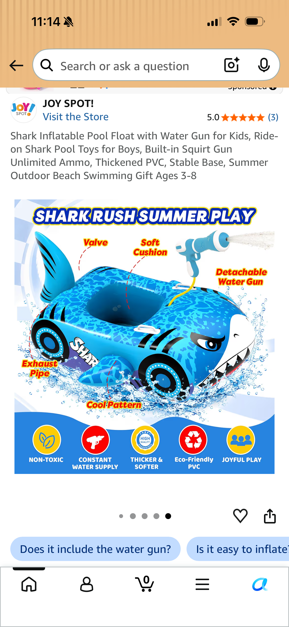Shark Inflatable Pool Float with Water Gun for Kids, Ride-on Shark Pool Toys for Boys, Built-in Squirt Gun Unlimited Ammo, Thickened PVC, Stable Base, Summer Outdoor Beach Swimming Gift Ages 3-8