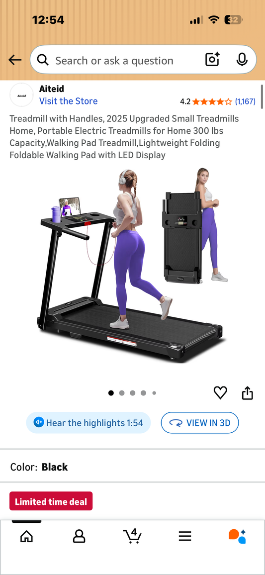 Treadmill with Handles, Portable Walking Pad for Home or Office, 300 lbs Capacity, Lightweight Foldable Walking Pad with LED Display (W670)