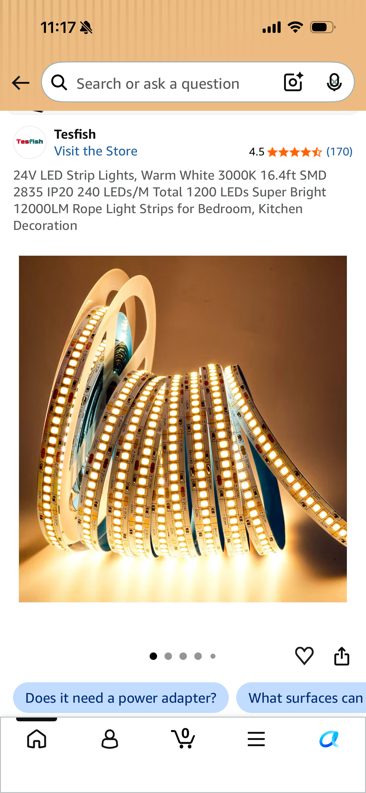 24V LED Strip Lights, Warm White 3000K 16.4ft SMD 2835 IP20 240 LEDs/M Total 1200 LEDs Super Bright 12000LM Rope Light Strips for Bedroom, Kitchen Decoration