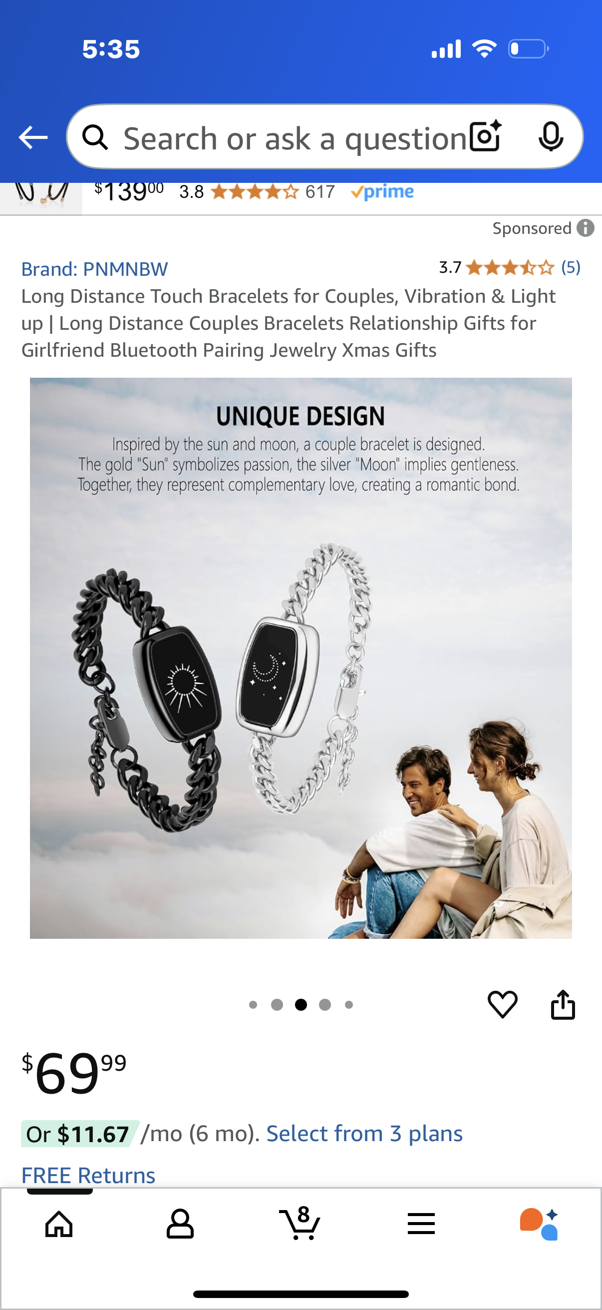 Long Distance Touch Bracelets for Couples, Vibration & Light up | Long Distance Couples Bracelets Relationship Gifts for Girlfriend Bluetooth Pairing Jewelry Xmas Gifts