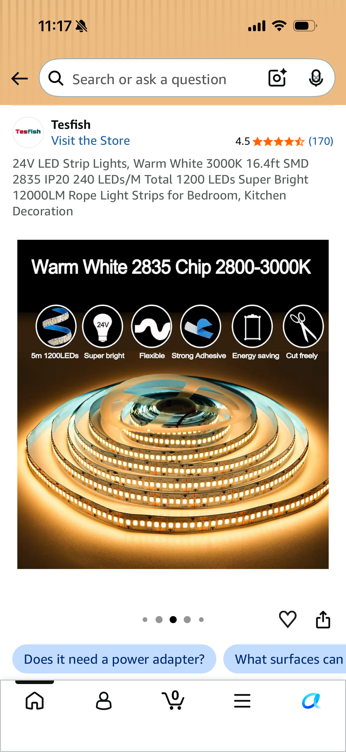 24V LED Strip Lights, Warm White 3000K 16.4ft SMD 2835 IP20 240 LEDs/M Total 1200 LEDs Super Bright 12000LM Rope Light Strips for Bedroom, Kitchen Decoration