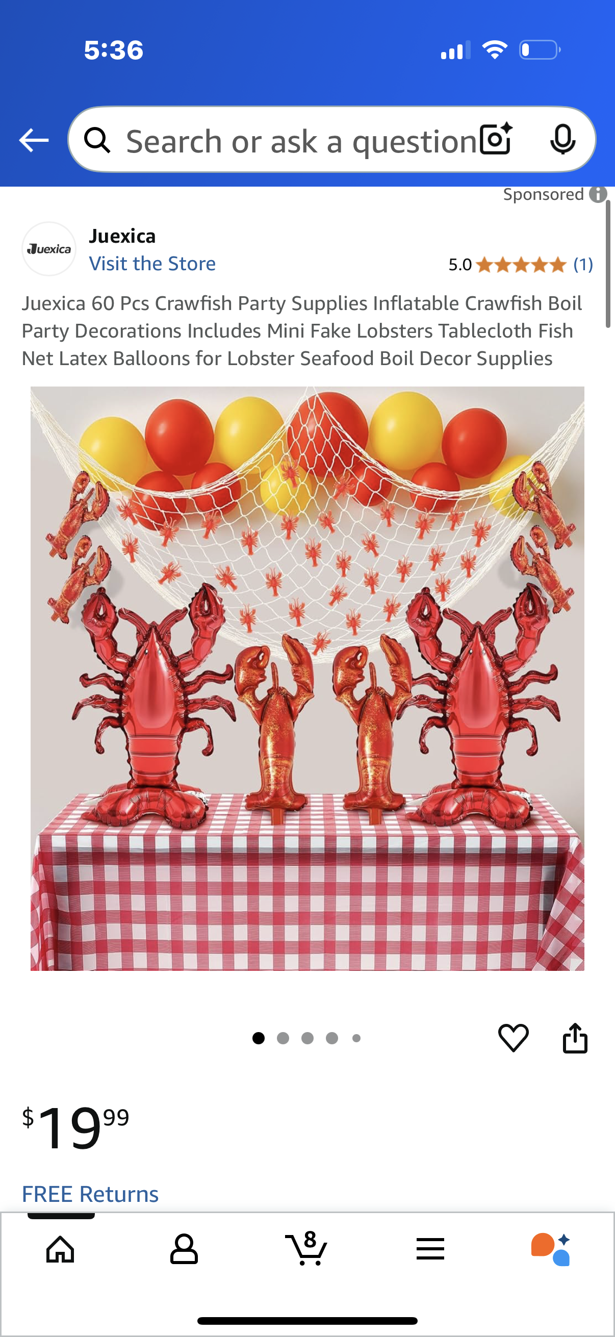Juexica 60 Pcs Crawfish Party Supplies Inflatable Crawfish Boil Party Decorations Includes Mini Fake Lobsters Tablecloth Fish Net Latex Balloons for Lobster Seafood Boil Decor Supplies