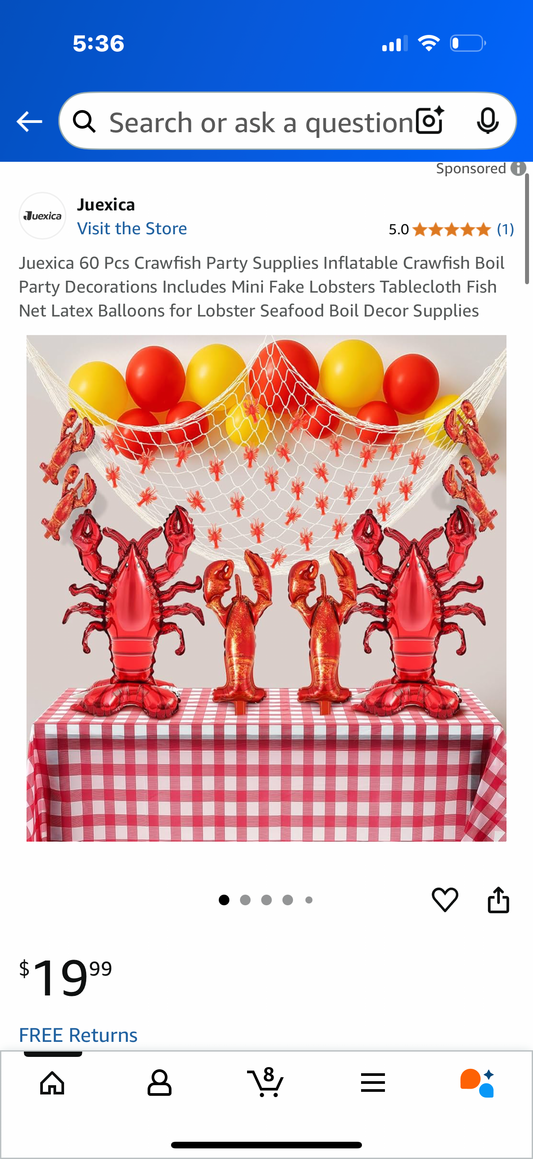 Juexica 60 Pcs Crawfish Party Supplies Inflatable Crawfish Boil Party Decorations Includes Mini Fake Lobsters Tablecloth Fish Net Latex Balloons for Lobster Seafood Boil Decor Supplies