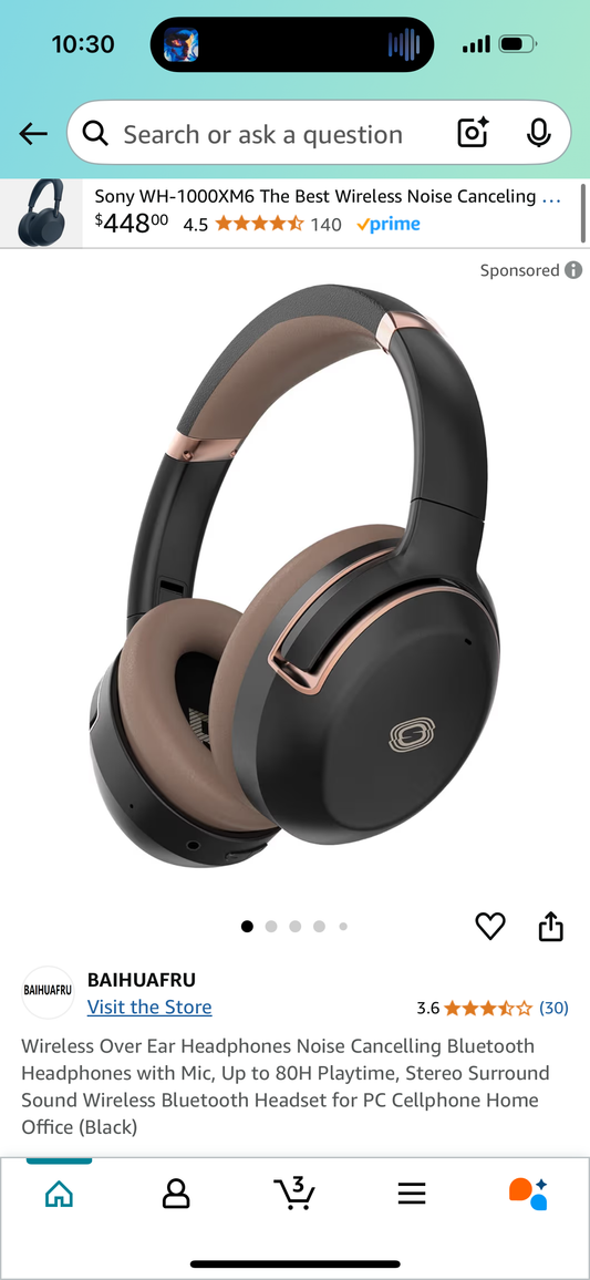 Wireless Over Ear Headphones Noise Cancelling Bluetooth Headphones with Mic, Up to 80H Playtime, Stereo Surround Sound Wireless Bluetooth Headset for PC Cellphone Home Office (Black)