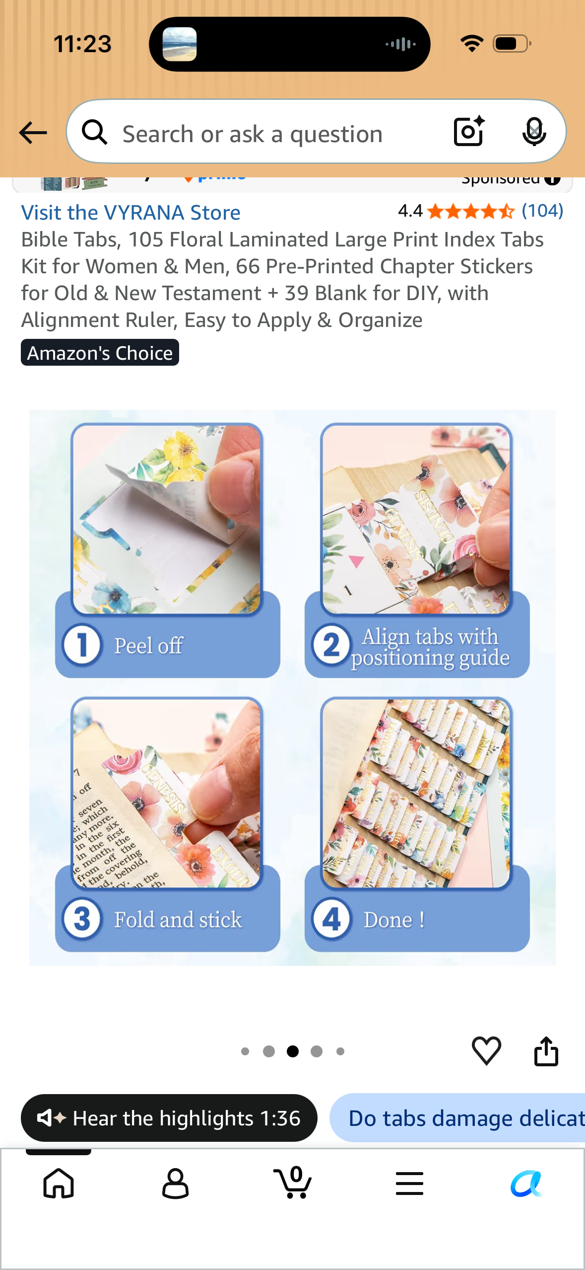 Bible Tabs, 105 Floral Laminated Large Print Index Tabs Kit for Women & Men, 66 Pre-Printed Chapter Stickers for Old & New Testament + 39 Blank for DIY, with Alignment Ruler, Easy to Apply & Organize