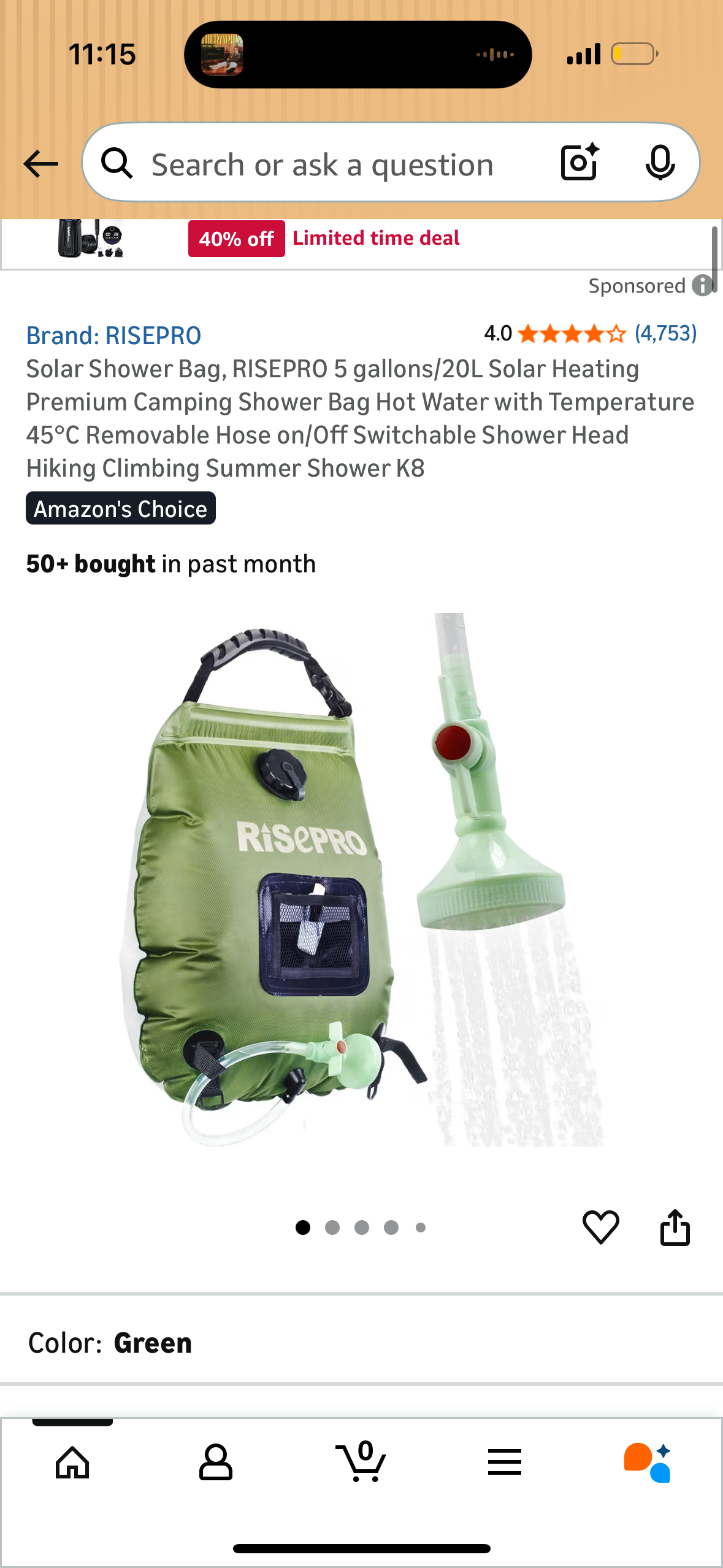 Solar Shower Bag, RISEPRO 5 gallons/20L Solar Heating Premium Camping Shower Bag Hot Water with Temperature 45°C Removable Hose on/Off Switchable Shower Head Hiking Climbing Summer Shower K8